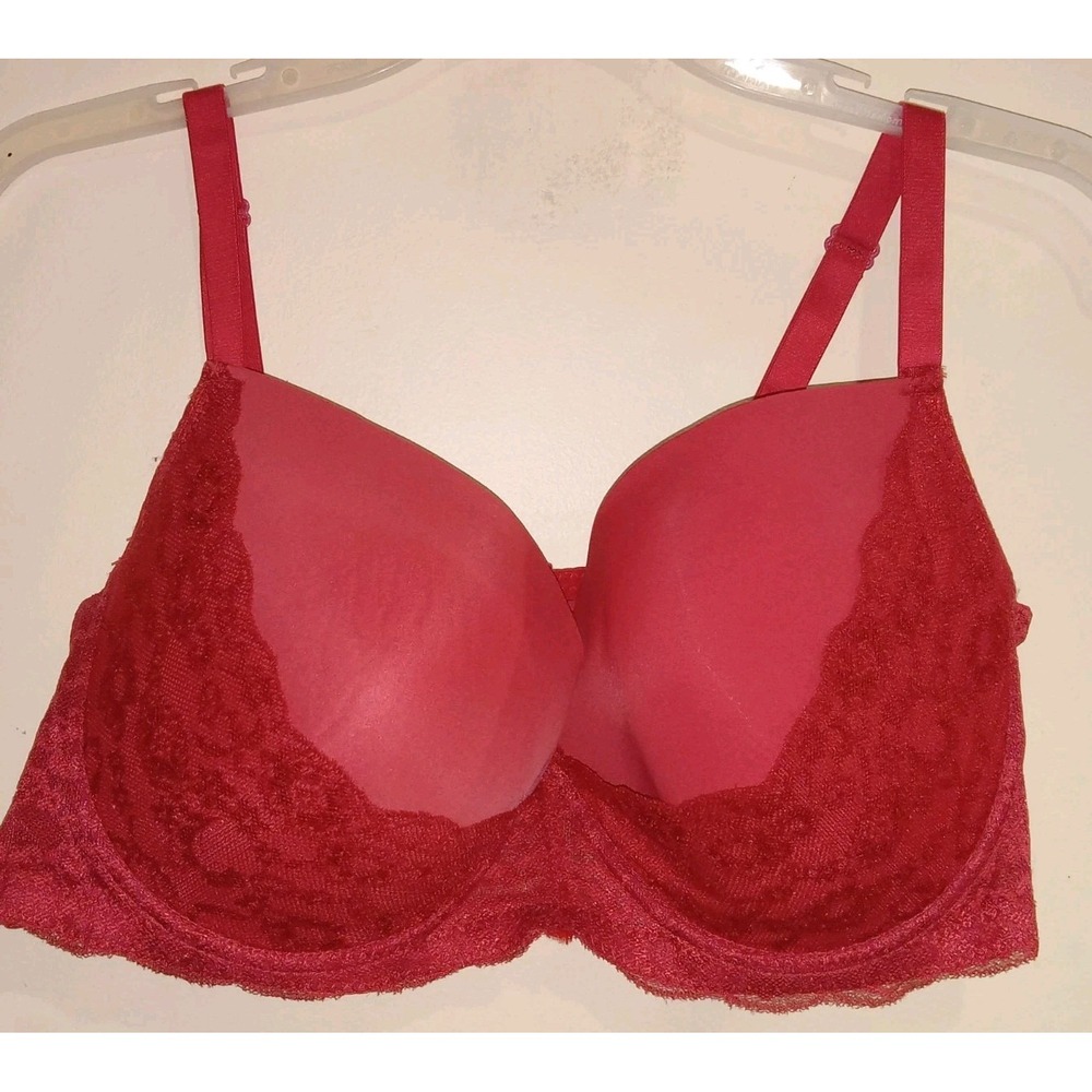 Youmita 34DDD Full Coverage Floral Lace Overlay RED Bra‎